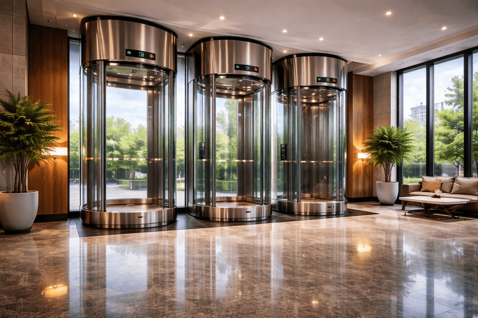 Business Taking Modern Glass Elevator